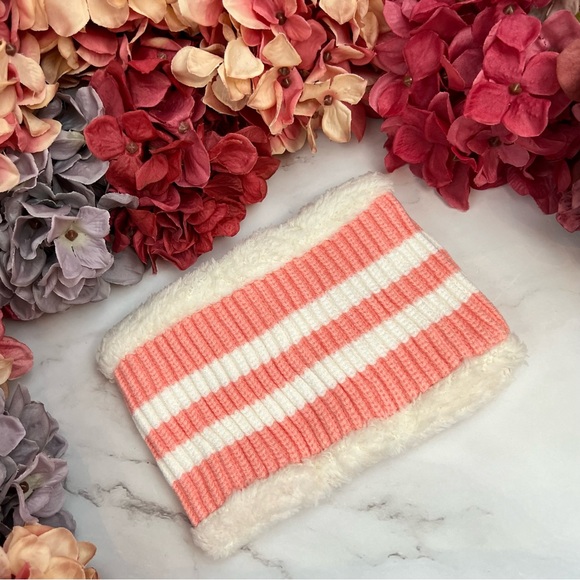 Infant Baby Pink Striped Winter Hat & Ring Scarf Set - Picture 13 of 16